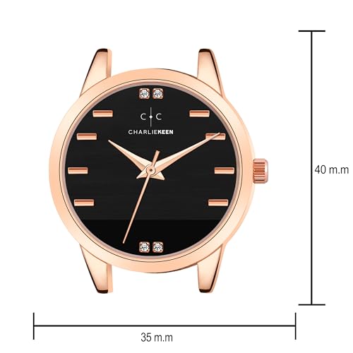 Image of CHARLIEKEEN Women's Elegant Watch with Rose Gold Case, Silicone Band, Crystal Accents, Analog Display
