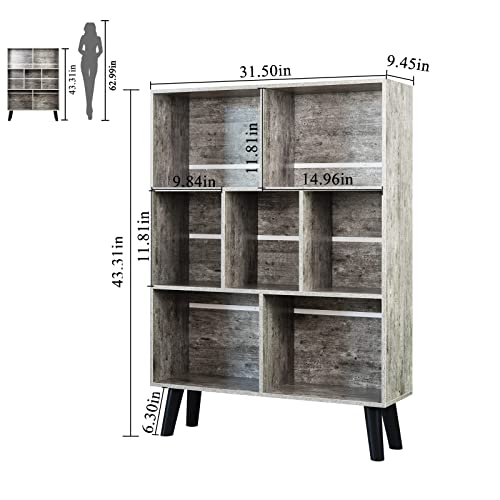 Leyaoyao Bookshelf Cube Storage Organizer,3 Tier Bookcase With Legs,Modern Wood Open Shelf,Dirty Grey Bookshelves,Free Standing Display Short Book Shelves For Narrow Space,Bedroom,Living Room,Office #TOP2