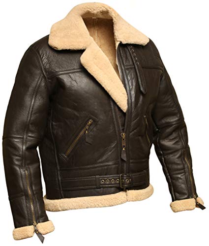 Men RAF Aviator Bomber Real Shearling Sheepskin Leather Jacket4