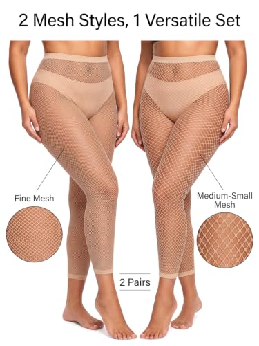Image of CharnmRose 2 Pairs Women's Footless Fishnet Tights High Waist Fishnets for Women Fishnet Stockings