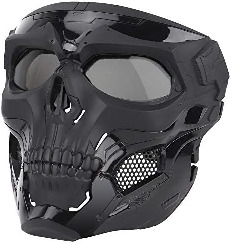 Anyoupin Airsoft Mask,Full Face Masks Skull Skeleton with Goggles Impact Resistant Army Fans Supplies Tactical Mask for Halloween Party Movie Props and Other Outdoor Activities(Black-Gray-Lens)