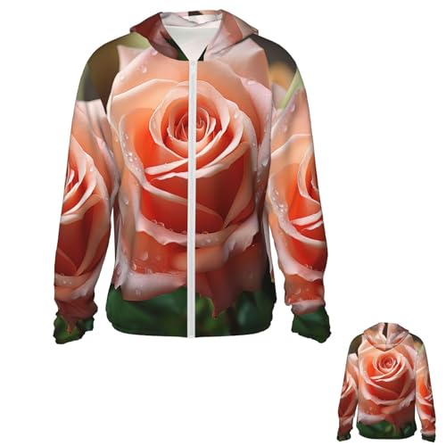 NONHAI Men's Sun Protection Jacket UPF 50+ Full Zipper Long Sleeve UV Hoodie Shirt Rose Flower Women's Outdoor Jacket