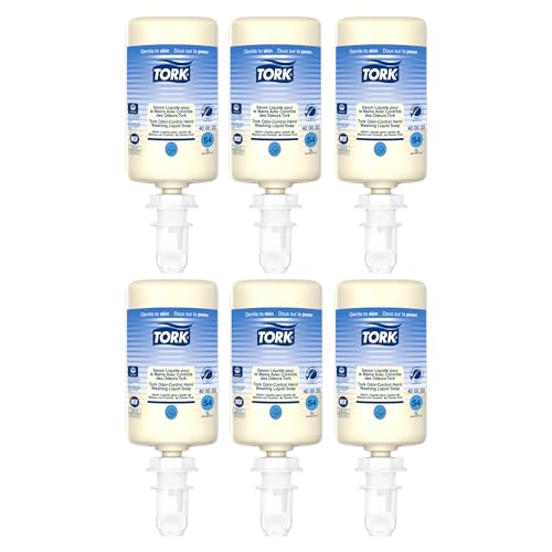 Tork Odor-Control Hand Soap Liquid S4 Gentle, Perfume-Free, Compatible with S4 Dispensers 6 x 1L Bottles (400020)