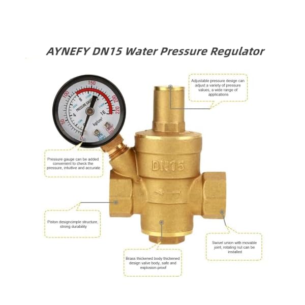 Water Pressure Valve, Brass DN15 Adjustable Water Pressure Regulator
