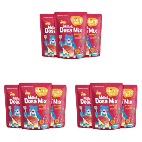 Image of Slurrp Farm Millet Dosa Instant Mix | Supergrains And Beetroot | Natural And Healthy Food, 150g (Pack Of 9)