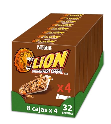 LION Barritas de Cereales Nestlé con crema de caramelo y chocolate, 8 estuches de 4 barritas de 25g