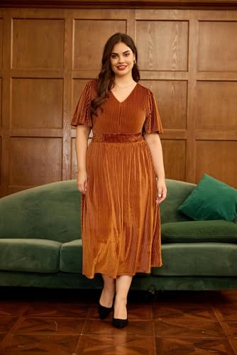 Image of TIYOMI Plus Size Velvet Dress for Women Formal Cocktail Satin Dresses for Wedding Guest XL-5XL (14W-28W)