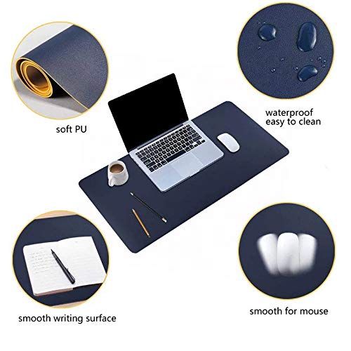 Image of House of Quirk Laptop Keyboard Mouse Felt Pad with Paper and Pen Pocket for Desktops (78.7 x 39 CM, Dark Blue /Yellow)