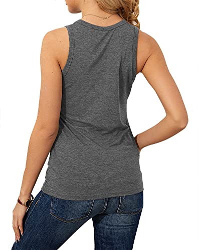 Langwyqu Womens Crewneck Sleeveless Tank Tops Summer Casual Loose Fit Basic Shirts Grey #TOP3