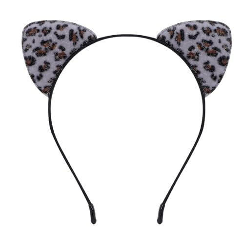 NESTRE Leopard Ears Headband, Furry Cheetah Print Cat Ears For Women,Cute Furry Leopard Headband Halloween Costume Cosplay Hair Accessories (Gray)