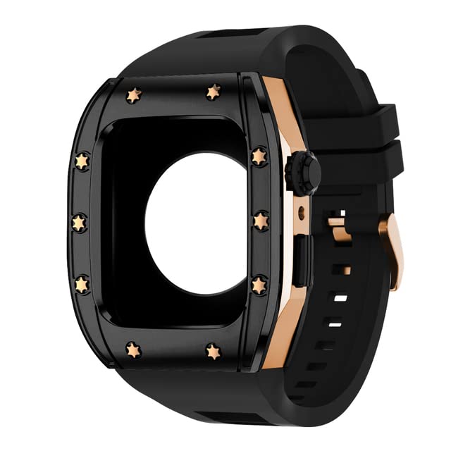 Boîtier en acier pour Apple Watch 45mm, bracelet luxe agate en caoutchouc