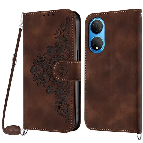 Netany Funda para Huawei Honor Play 30 Plus con Cuerda, Flip Billetera Funda Tapa Libro PU Cuero con Ajustable Cordón,【2 Ranuras】 Funda Piel Carcasa Case para Honor Play 30 Plus Cuerda (Marrón)