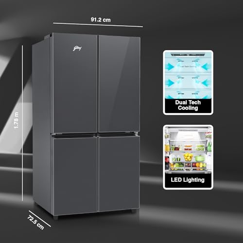 Image of Godrej 670 L Four Door, Triple Zones with Convertible Mode, Advanced Controls Frost Free Inverter Refrigerator(RM EONVELVET 685 RIT GR BK, Graphite Black)