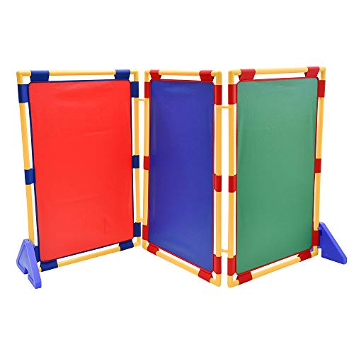 Children's Factory Rectangle PlayPanel Set - 3, Kids Room Divider Panel, Classroom Partition, Free-Standing Screen for Daycare or Preschool, Cantilever Feet Included, Rainbow
