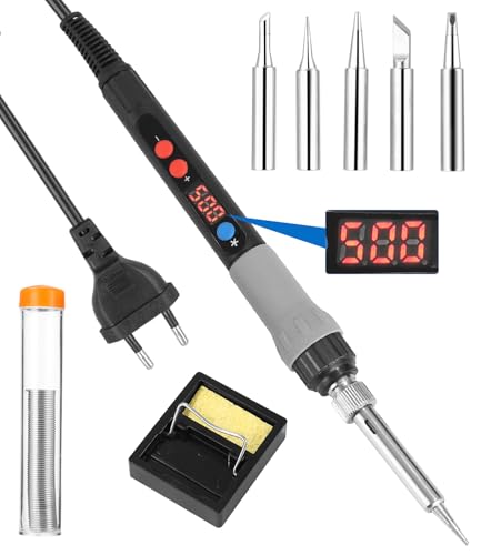 Yulado Soldador de Estaño, 100W Kit Soldador Estaño, Soldador Profesional,Soldador Electrico Temperatura Ajustable 180℃ 500℃, Soldador de Precisión con 5pcs Puntas,para el Uso Diversamente Reparado