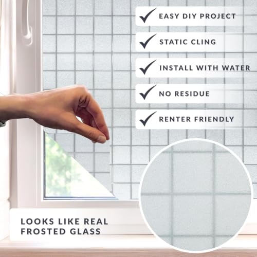 Image of WISDOM Square Frosted Window Privacy Film Window Coverings No Glue Glass Door Film Sun Heat Blocking Window Vinyl Clings for Home Kitchen Office Living Room (24 inch x 240 inch)
