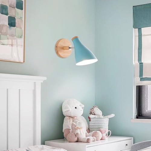Lámpáras de pared Scandinavian de madera con enchufe E27 para dormitorio azul 8