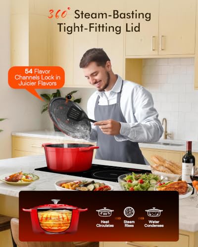 Image of Nuwave 6 Qt PFAS-Free Enameled Cast Iron Dutch Oven Pot with Lid, Crimson