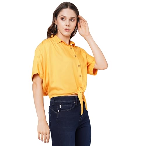 Image of Pepe Jeans Women's Cotton Jeanne Boxy Loose Fit Shirt with Gathers at Shoulder and Hem Tie Up