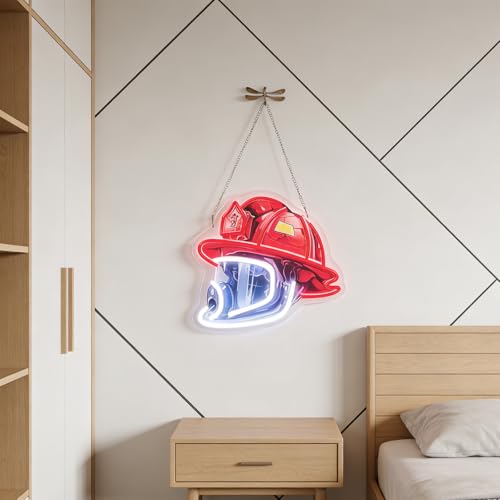 Letrero de neón LED de casco de bombero regulable para decoración de pared 5