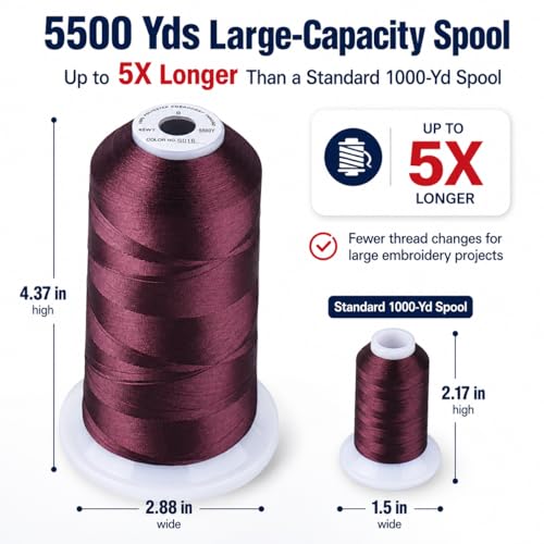 Image of Simthread Embroidery Machine Thread 5000M 40WT Polyester, Merlot S016 | 5000M 40WT polyester thread feeds smoothly for home or commercial embroidery projects.