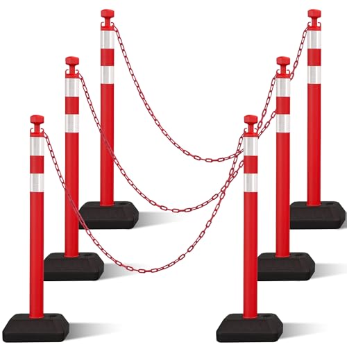 Image of OrangeStar 6 Pack Traffic Delineator Posts, 40 inch Crowd Control Stanchions