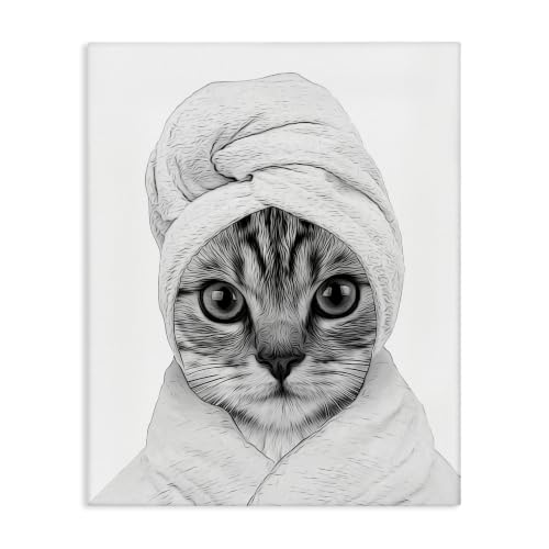 Image of Funny Cat Bathrobe Portrait, 36 x 48 Inch Canvas Wall Art