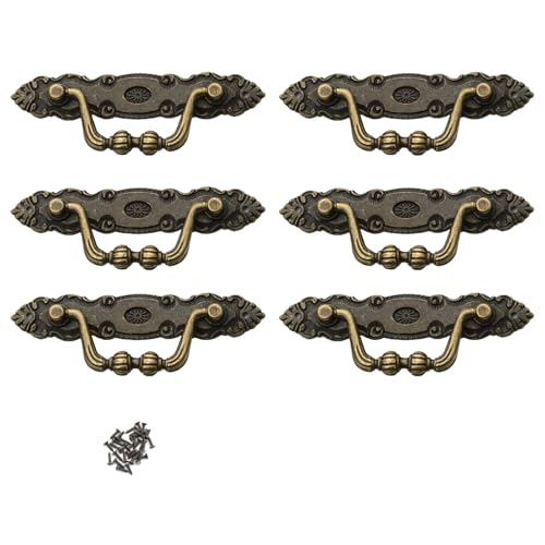 IUSOT 6 Stück Vintage Möbelgriff Zinklegierung Antik Schrankgriffe Für Schubladen Kommoden Schränke Retro Türgriff Mit 12 Schrauben Dekorative Möbelgriffe Für Küche DIY Hauseinrichtung