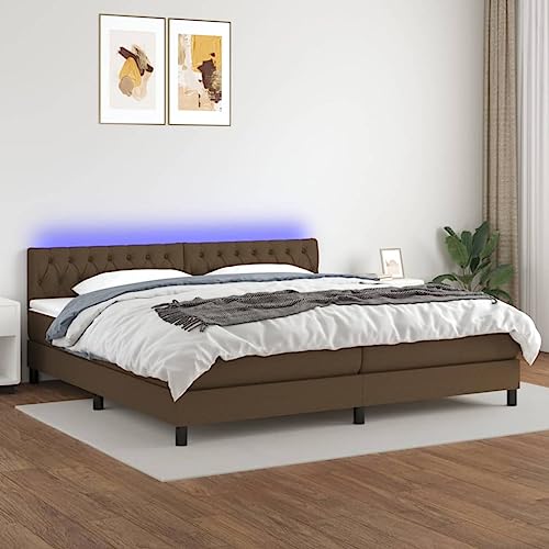 KOIECETA Boxspringbett mit Matratze & LED Dunkelbraun 200x200 cm Stoff KOIECETA Boxspringbett mit Matratze & LED Dunkelbraun 200x200 cm Stoff