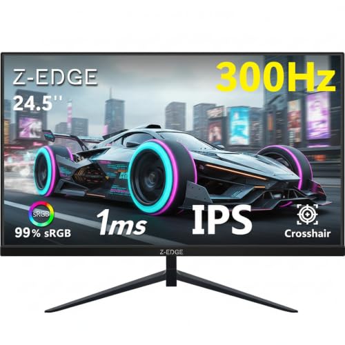 Z-Edge 24.5 Inch Gaming Monitor 300Hz (DP) 240Hz (HDMI) 1ms MPRT Full HD LED Monitor 300cd/m Brightness 16:9 IPS Panel FreeSync HDR10 HDMI & DisplayPort VESA Mountable - Black