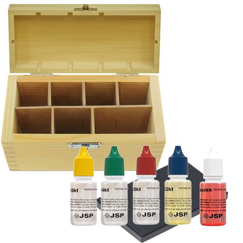 Jewelry Testing Kit 10K 14K 18K 22K Gold & Silver with Scratch Stone & Wooden Storage Box – Precious Metal Authenticity Tester