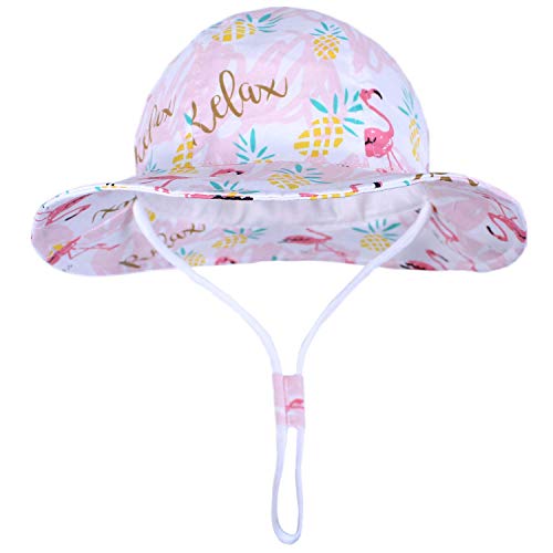 Zando Baby Girl Sun Hat Infant Toddler UPF 50+ Sun Protection Hats Kids Adjustable Outdoor Pool Beach Cap For Girls Flamingo Pink 19.7