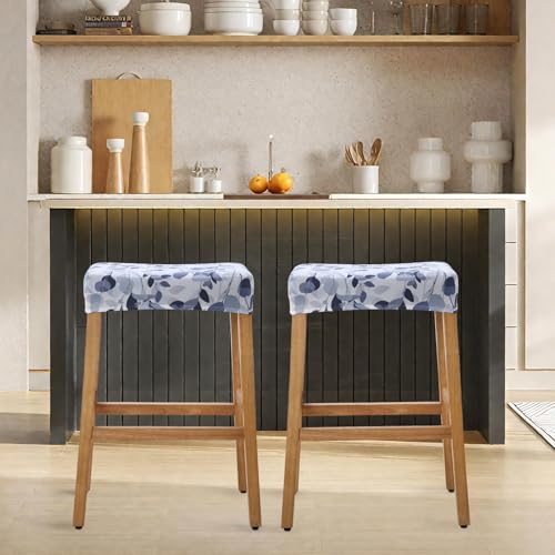 Image of YISUN Stool Covers Rectangle - 4 Pack Stretch Waterproof Saddle Seat Cover Counter Bar Stools Bar Chairs Covers Kitchen Island Chairs Cushion Protector (4, F-Grey White)