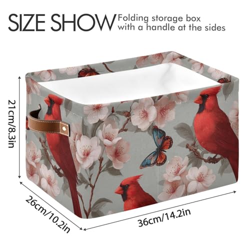 Image of Aslsiy Storage Basket Cardinal Blooming Cherry Nursery Bins Butterfly Baby Box Canvas Clothes Shelf Basket Laundry Hamper Gift Basket for Home Closet 1 Pcs