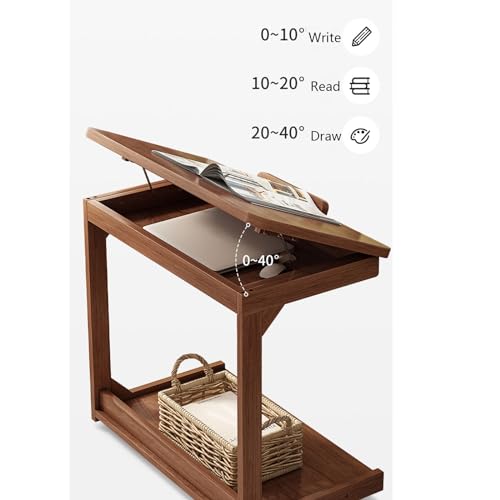 Table de chevet en bois massif avec roulettes et rangement rabattable - 7