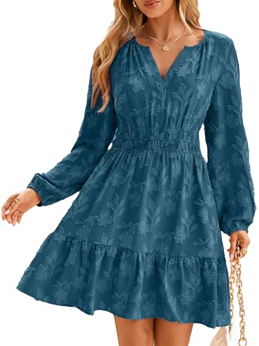 Image of BerryGo Womens Long Sleeve Mini Dress Casual A Line Flowy Loose Vacation Party Babydoll Fall Short Dresses with Pocket