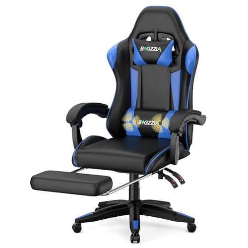 Racingreat Gaming Chair with Massage & Footrest | High-Back Ergonomic Chair | Adjustable Lumbar Support & Headrest for Office & Home (Blue)