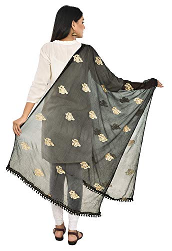 Image of YOUTHQUAKE Golden Patti Embroidered Work Chiffon Dupatta for Womens & Girls with Jaalar Lace