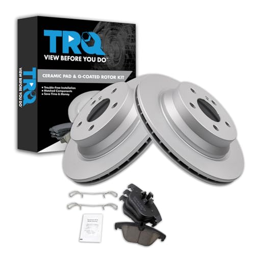 Image of TRQ Rear Brake Pad and Rotor Set Ceramic Coated Rotors Compatible with 2010-2014 Mercedes-Benz E350 2015 E400 2013-2015 GLK250 2010-2015 GLK350