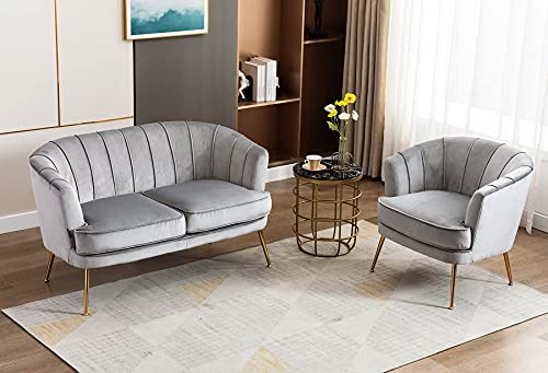 Artechworks Modern Velvet Barrel Chair Accent Armchair With Golden Legs For Living Room Bedroom Home Office, Channel Tufted Back Club Chair, Grey #TOP1
