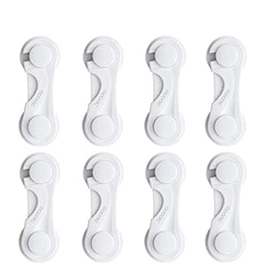 Child Safety Cabinet Locks, Adoric Baby Child Proof Cabinet Kitchen System, Drawers, Adjustable Strap, No Tools or Drilling and Strong Adhesive (8-Pack White)