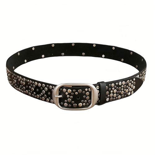 Punk Rhinestone Belt for Women Men - Y2K Studded Western Cowgirl Belt with Metal Spikes(Black/Silver/Brown) (black, 120cm)