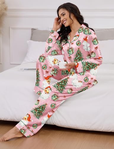 Image of SHESHOW Satin Pajamas for Women Set Long Sleeve Button Down Sleepwear 2 Piece Nightwear Women Pjs Sets Size XS-XXL