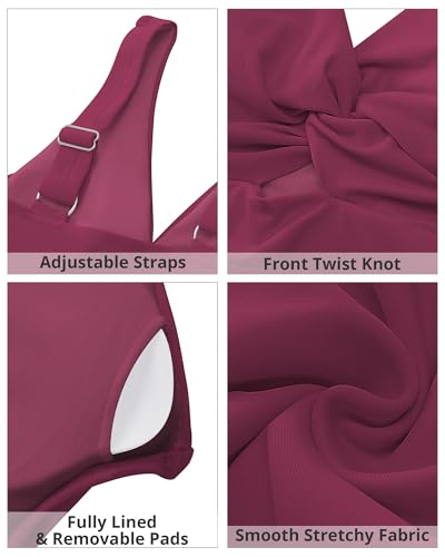 Image of GRAPENT Bikini Tops for Women Cropped StrapCore Tankini Tops Beach Padded Knot Twist Cut Out Adjustable Swimwear Top Only