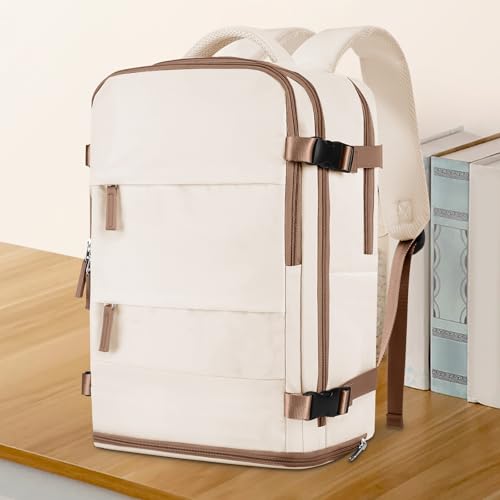 Image of coowoz Travel Backpack For Women Men,Carry On Backpack,Hiking Backpack Outdoor Sports Rucksack Casual Daypack travel essentials(Beige Brown)