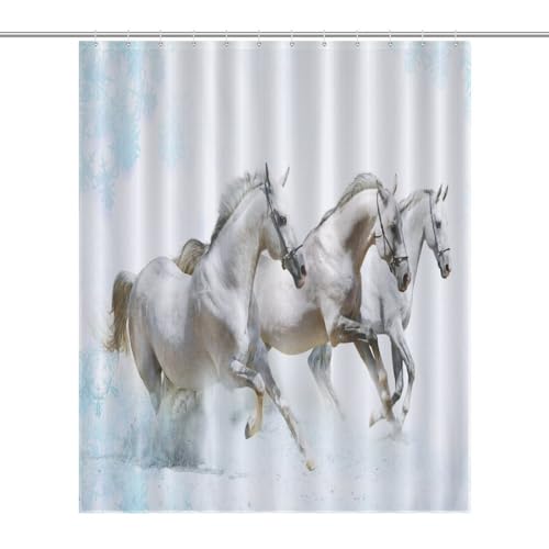 Rideau de douche cheval en tissu polyester 152x183cm lavable - 7