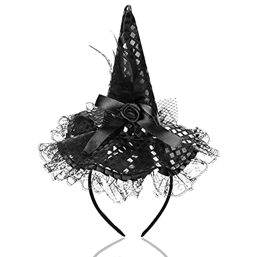Witch Hat Headband for Women Black Witch Headband Sparkly Witches Hats for Women Comfortable Halloween Costume Accessory