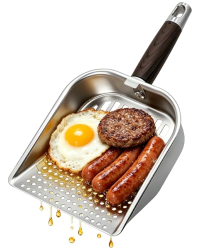 Matchwaves Griddle Scoop for Blackstone with a Any-Edge Hook Stainless Steel Griddle Portable Food Mover for Stir Fry and Move Food Sifting Grill Shovel