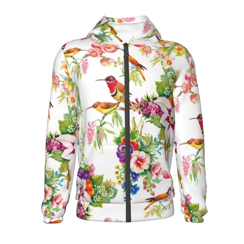 Wild Exotic Birds And Flowers Kid Hoodies Boys Zip Up Sweatshirts Girls Pullover with Pocket2