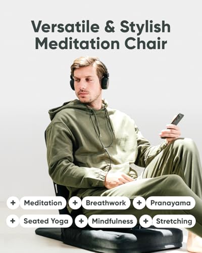 Image of Mindful Modern Folding Pro Meditation Chair - Adjustable Meditation Seat with Back Support and Half Moon Buckwheat Meditation Cushion - Comfortable Mindfulness Living Room Floor Chair